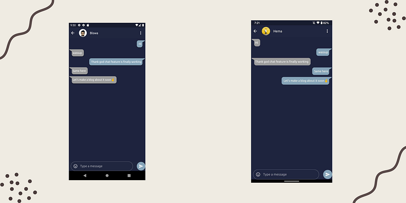 Two phone mockups showing the No Signal chat screens with message bubbles