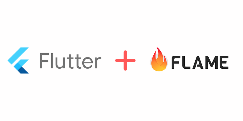Flutter and Flame logos joined by a red plus sign