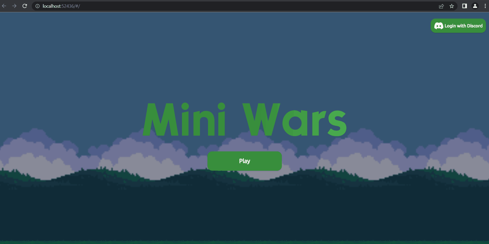 Mini Wars main menu running in a browser with a scrolling parallax background