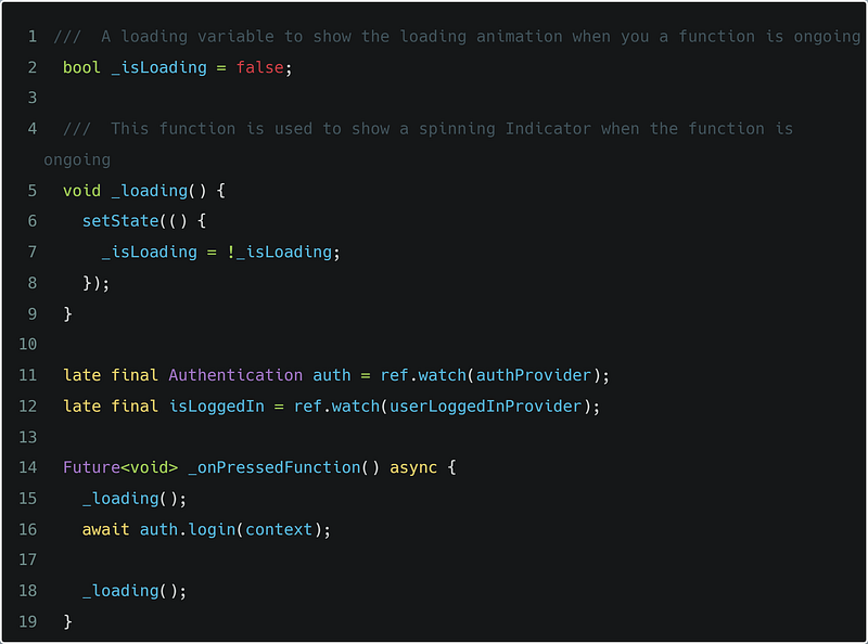main_menu code with a loading state and Play button onPressed calling auth.login
