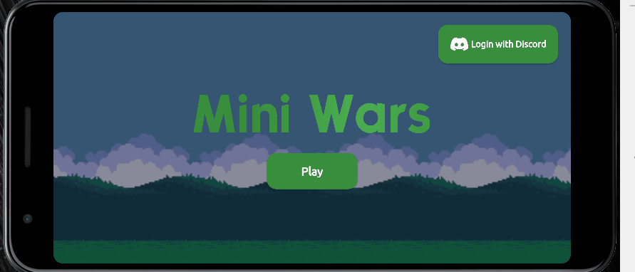 Mini Wars main menu running on an Android phone in landscape