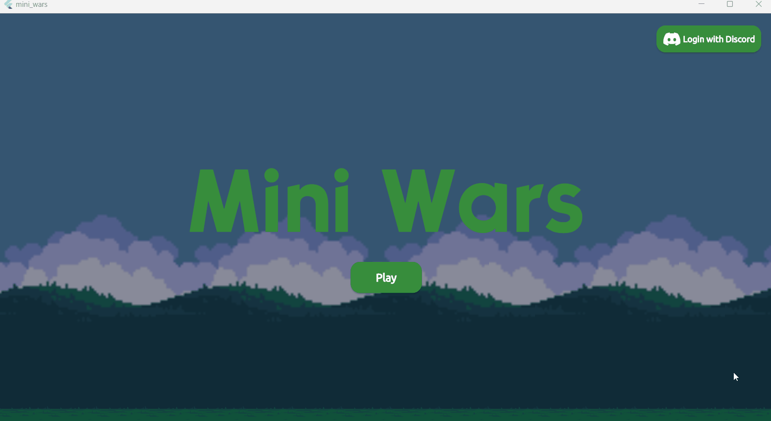 Mini Wars main menu running on Windows with a scrolling parallax background