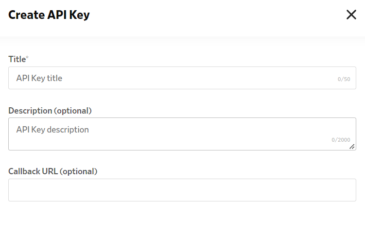 Dailymotion Create API Key form with Title, Description and Callback URL fields