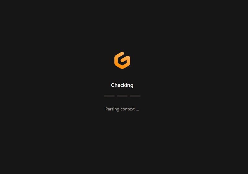 Gitpod loading screen showing "Checking" and "Parsing context"