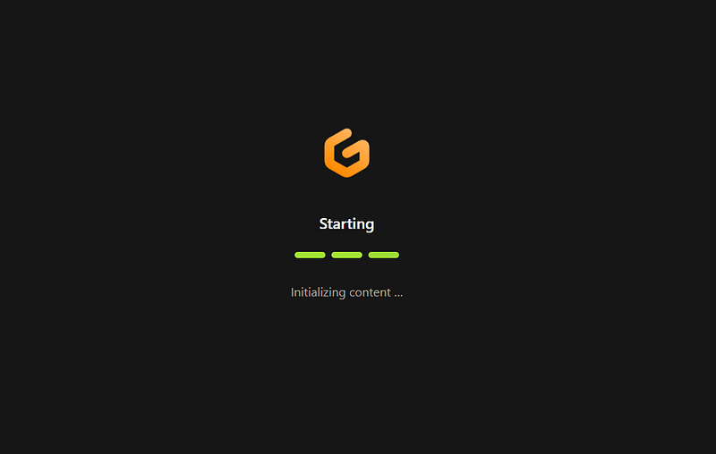 Gitpod loading screen showing "Starting" and "Initializing content"